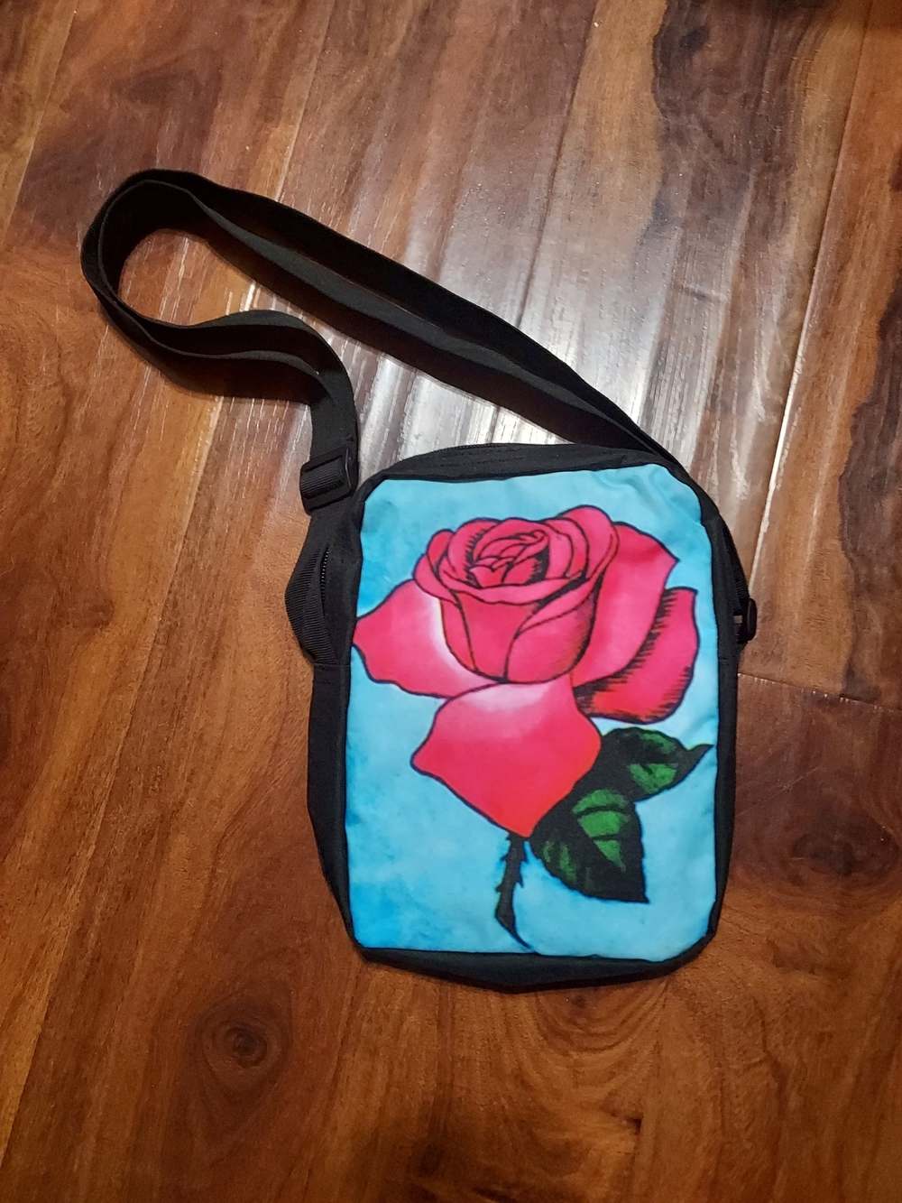 Women’s Crossbody Bag with Pink Rose Print